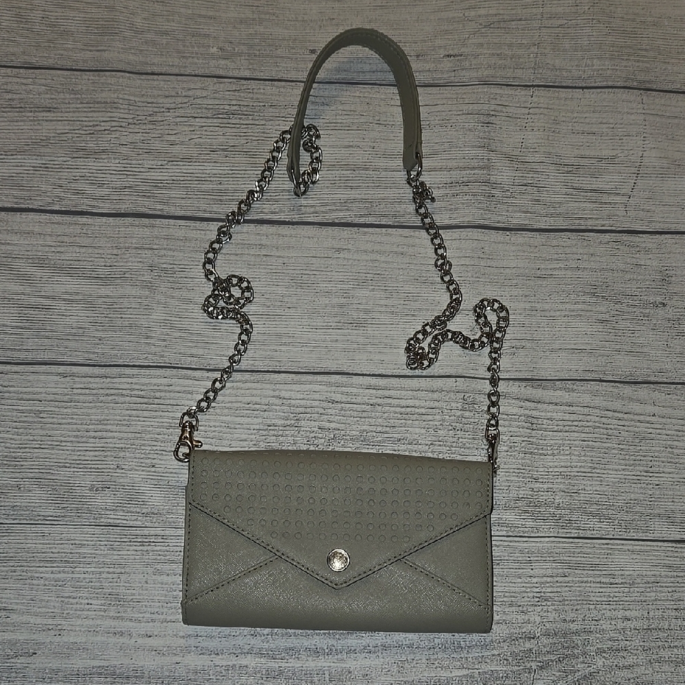 Rebecca Minkoff Leather Crossbody Envelope Chain Strap Clutch Bag Gray/Silver